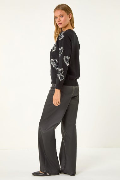 Roman Black Heart Sequin Detail Knit Jumper