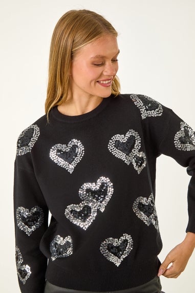 Roman Black Heart Sequin Detail Knit Jumper
