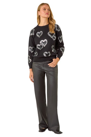 Roman Black Heart Sequin Detail Knit Jumper