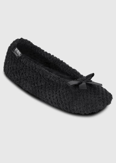 Totes Isotoner Black Ladies Popcorn Ballet Slippers