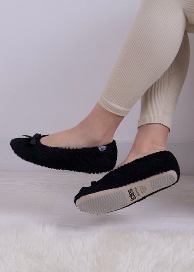 Totes Isotoner Black Ladies Popcorn Ballet Slippers