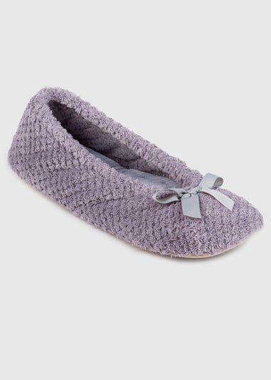 Totes Isotoner Pale Grey Ladies Popcorn Ballet Slippers