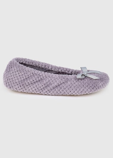 Totes Isotoner Pale Grey Ladies Popcorn Ballet Slippers