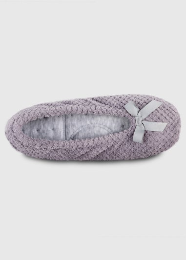 Totes Isotoner Pale Grey Ladies Popcorn Ballet Slippers