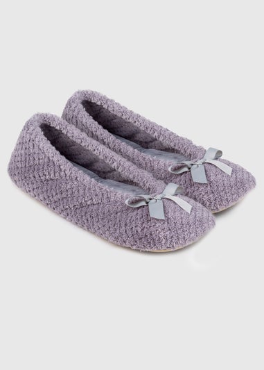 Totes Isotoner Pale Grey Ladies Popcorn Ballet Slippers