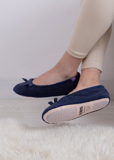 Totes Isotoner Navy Ladies Popcorn Ballet Slippers