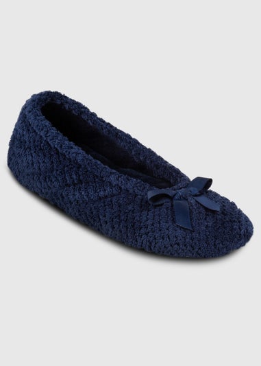 Totes Isotoner Navy Ladies Popcorn Ballet Slippers