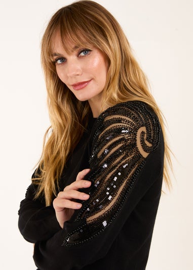 Blue Vanilla Black Embellished Sleeve Jumper