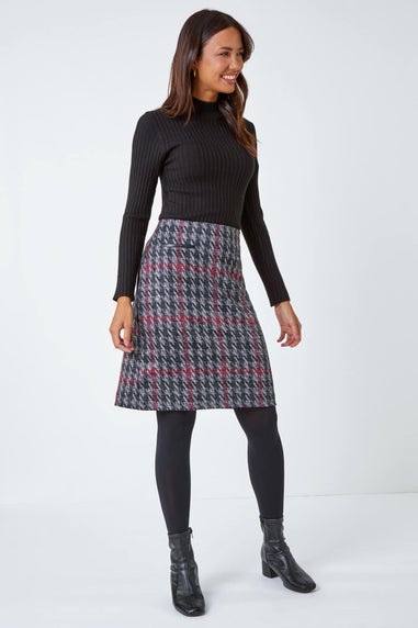 Roman Red Houndstooth Stretch Pencil Skirt