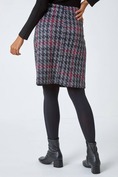 Roman Red Houndstooth Stretch Pencil Skirt