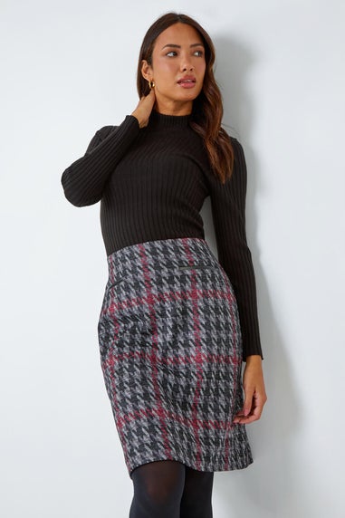 Roman Red Houndstooth Stretch Pencil Skirt