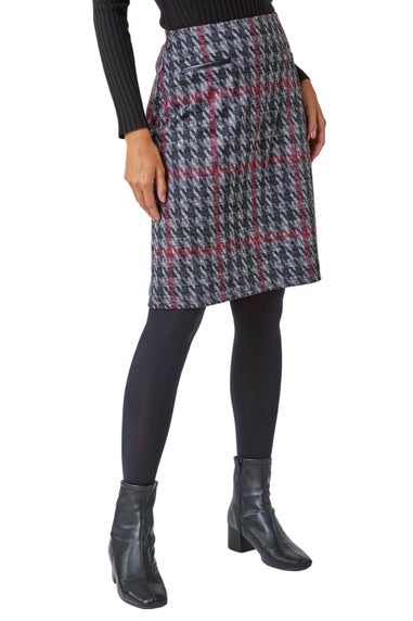 Roman Red Houndstooth Stretch Pencil Skirt