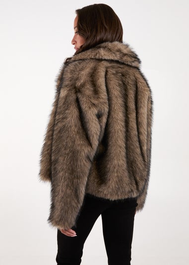 Blue Vanilla Brown Short Plush Fur Coat