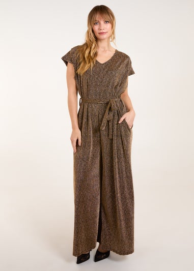 Blue Vanilla Gold Metallic V Neck Jumpsuit