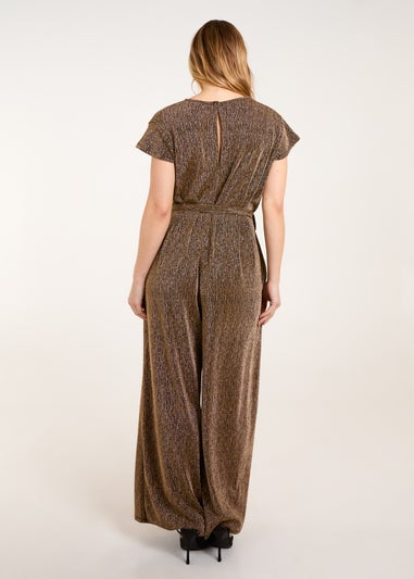 Blue Vanilla Gold Metallic V Neck Jumpsuit