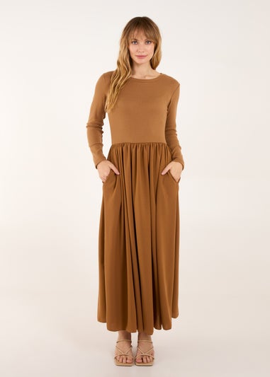 Blue Vanilla Mocha Long Sleeve Scuba Crepe Skirt Dress