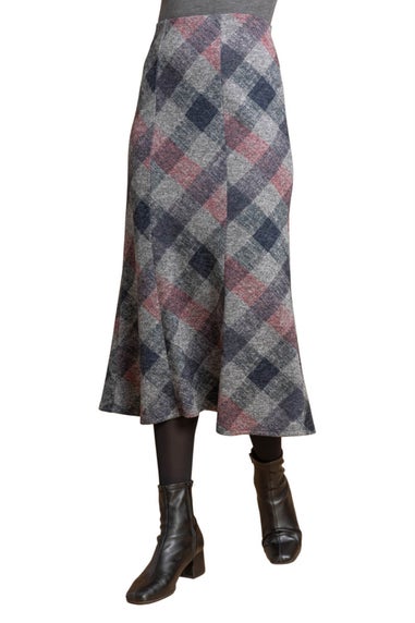 Roman Grey Check Print Fluted Midi Skirt