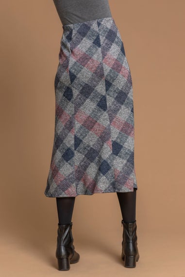 Roman Grey Check Print Fluted Midi Skirt