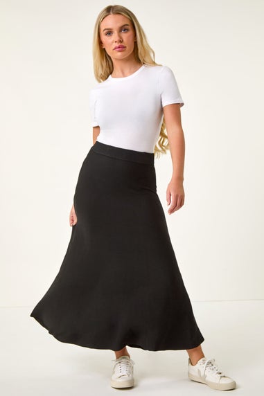 Roman Black Petite Stretch Knitted Midi Skirt