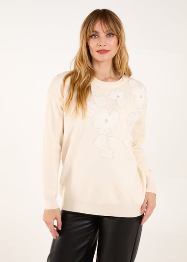 Blue Vanilla Cream Flower Diamante Jumper