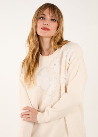 Blue Vanilla Cream Flower Diamante Jumper