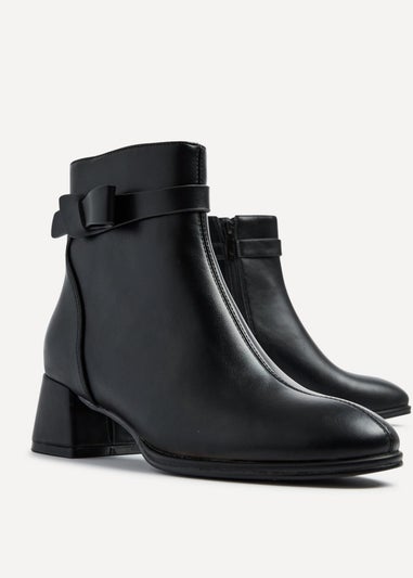 Linzi Sable Black Faux Leather Block Heeled Ankle Boot