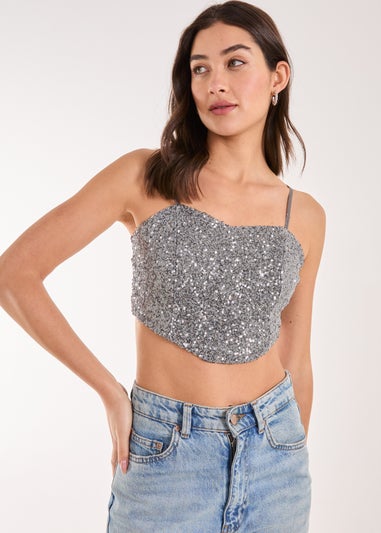 Pink Vanilla Grey Sequin Corset Top