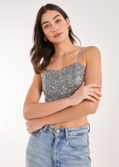 Pink Vanilla Grey Sequin Corset Top