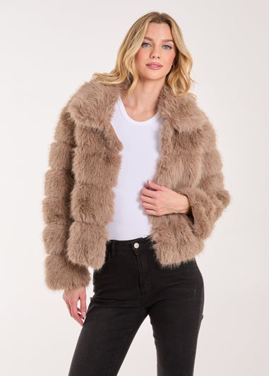 Pink Vanilla Brown Cropped Fur Pelted Jacket