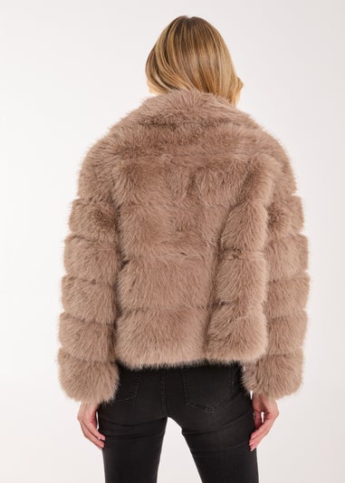 Pink Vanilla Brown Cropped Fur Pelted Jacket