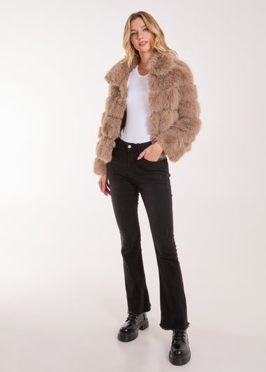 Pink Vanilla Brown Cropped Fur Pelted Jacket