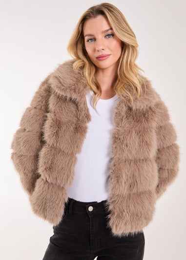 Pink Vanilla Brown Cropped Fur Pelted Jacket