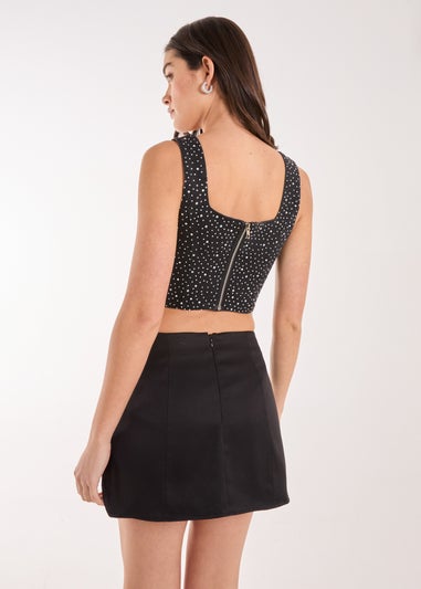 Pink Vanilla Black Diamante Denim Crop Top