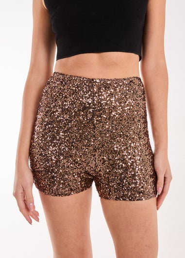 Pink Vanilla Bronze Sequin Mini Shorts