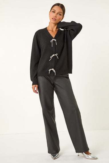 Roman Black Bow Embelished Knit Cardigan