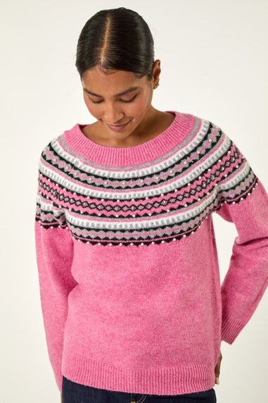 Roman Pink Pearl Embellished Printed Jumper