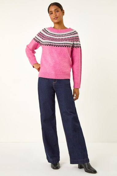 Roman Pink Pearl Embellished Printed Jumper