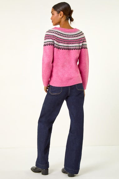 Roman Pink Pearl Embellished Printed Jumper