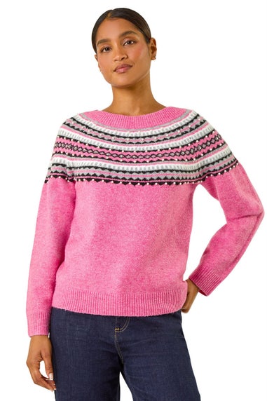 Roman Pink Pearl Embellished Printed Jumper