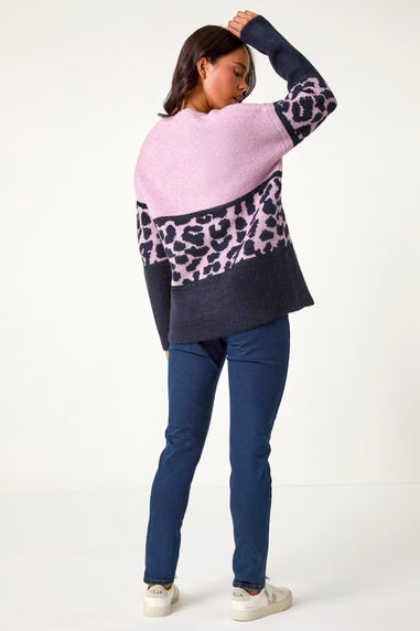 Roman Lilac Petite Animal Colourblock Stretch Jumper