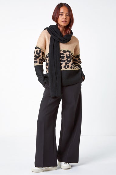 Roman Camel Petite Animal Print Colourblock Jumper