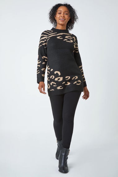 Roman Black Petite Animal Print Longline Jumper