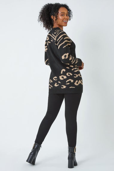 Roman Black Petite Animal Print Longline Jumper