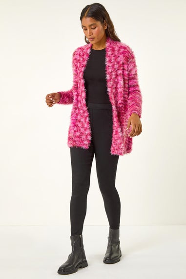 Roman Pink Fluffy Longline Cosy Cardigan