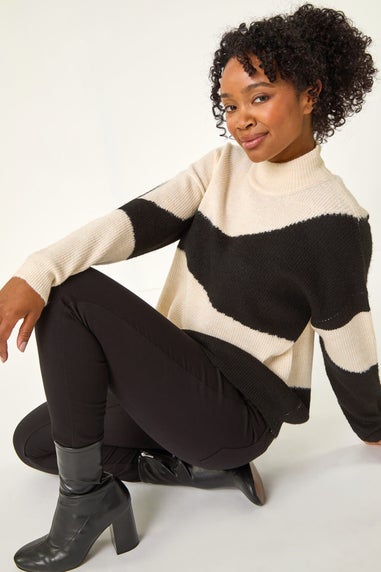 Roman Black Petite Colour Block Knit Jumper