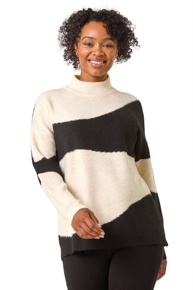 Roman Black Petite Colour Block Knit Jumper
