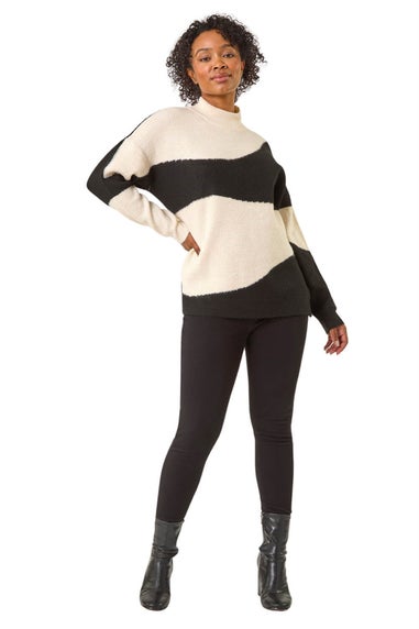 Roman Black Petite Colour Block Knit Jumper