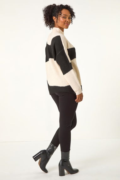 Roman Black Petite Colour Block Knit Jumper