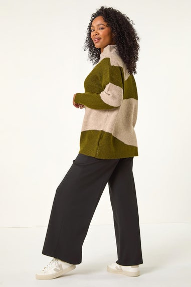 Roman Khaki Petite Colour Block Knit Jumper