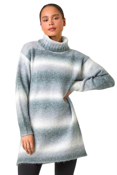 Roman Grey Petite Spacedye Stripe Roll Neck Jumper